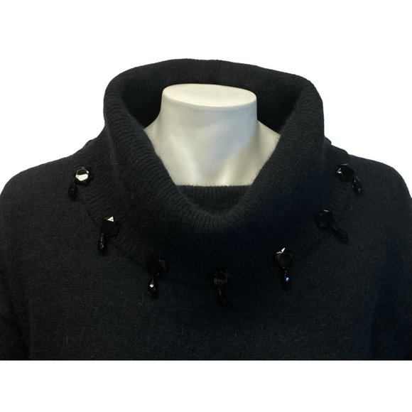 Vintage Black 80s Beaded Sweater Long Cowl Neck Size M Embellished SPREE Intl - Picture 2 of 9